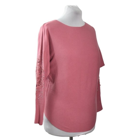 Vila Milano Sweater Crochet Beaded Sleeve Womens M Withered Rose Pink - Picture 1 of 10